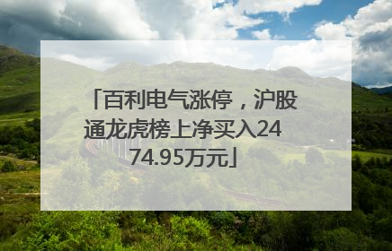 百利电气涨停，沪股通龙虎榜上净买入2474.95万元